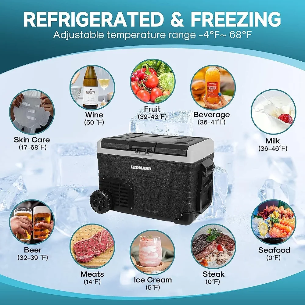 LEONARD USA Car Fridge 50 L with Compressor 12 Volt, Vehicle Refrigerator with 12/24V DC 110-240V AC for Indian Cars, SUV, RV, Camping, Outdoor and Home (Black) (Based on American Technology) - Image 4