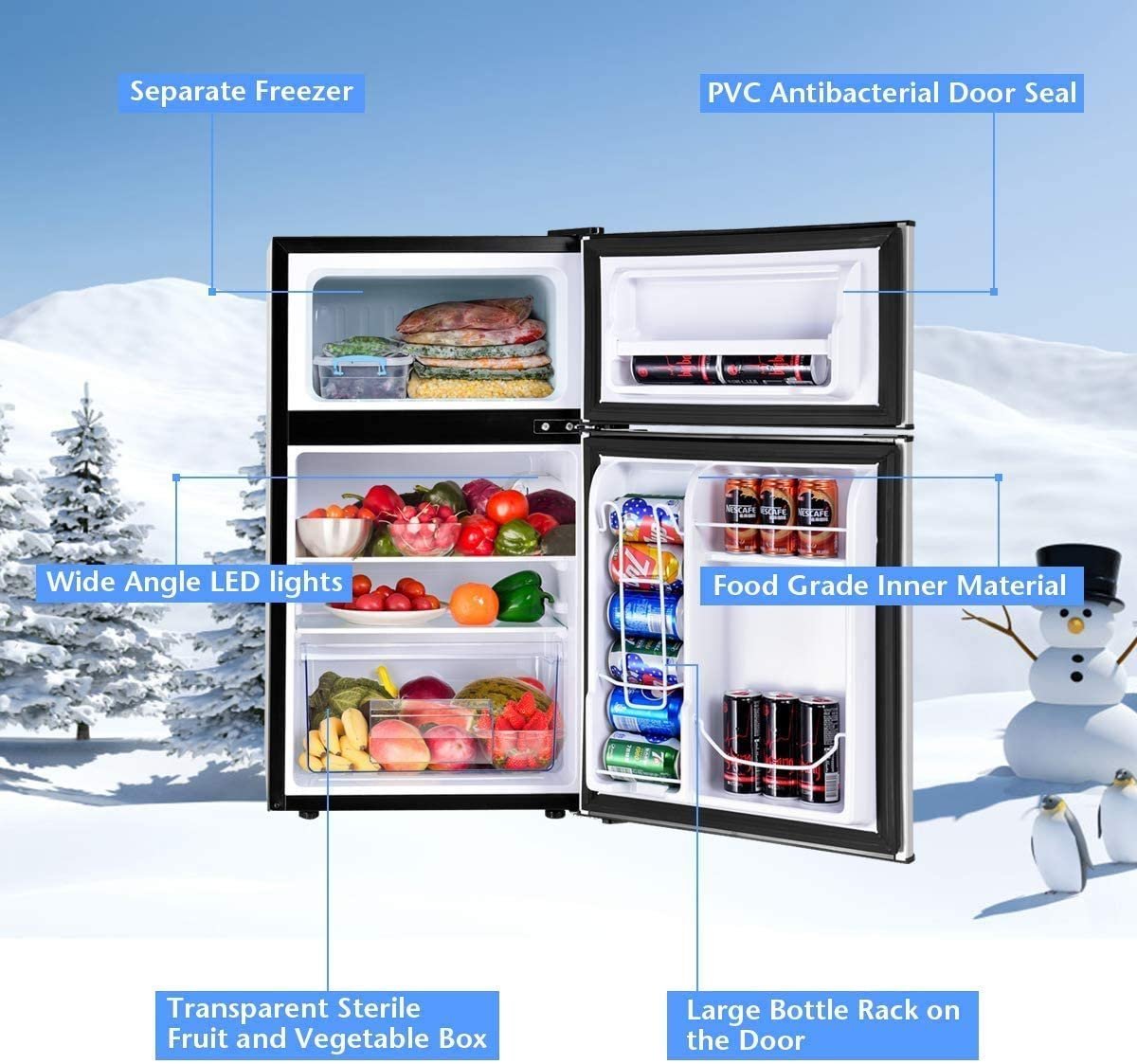 LEONARD USA 115 L Inverter Double Door Mini Fridge for Home Small Fridge with Separate Deep Freezer Compartment & Interior Light for Bar (Based on American Technology) (Black & Silver) - Image 9