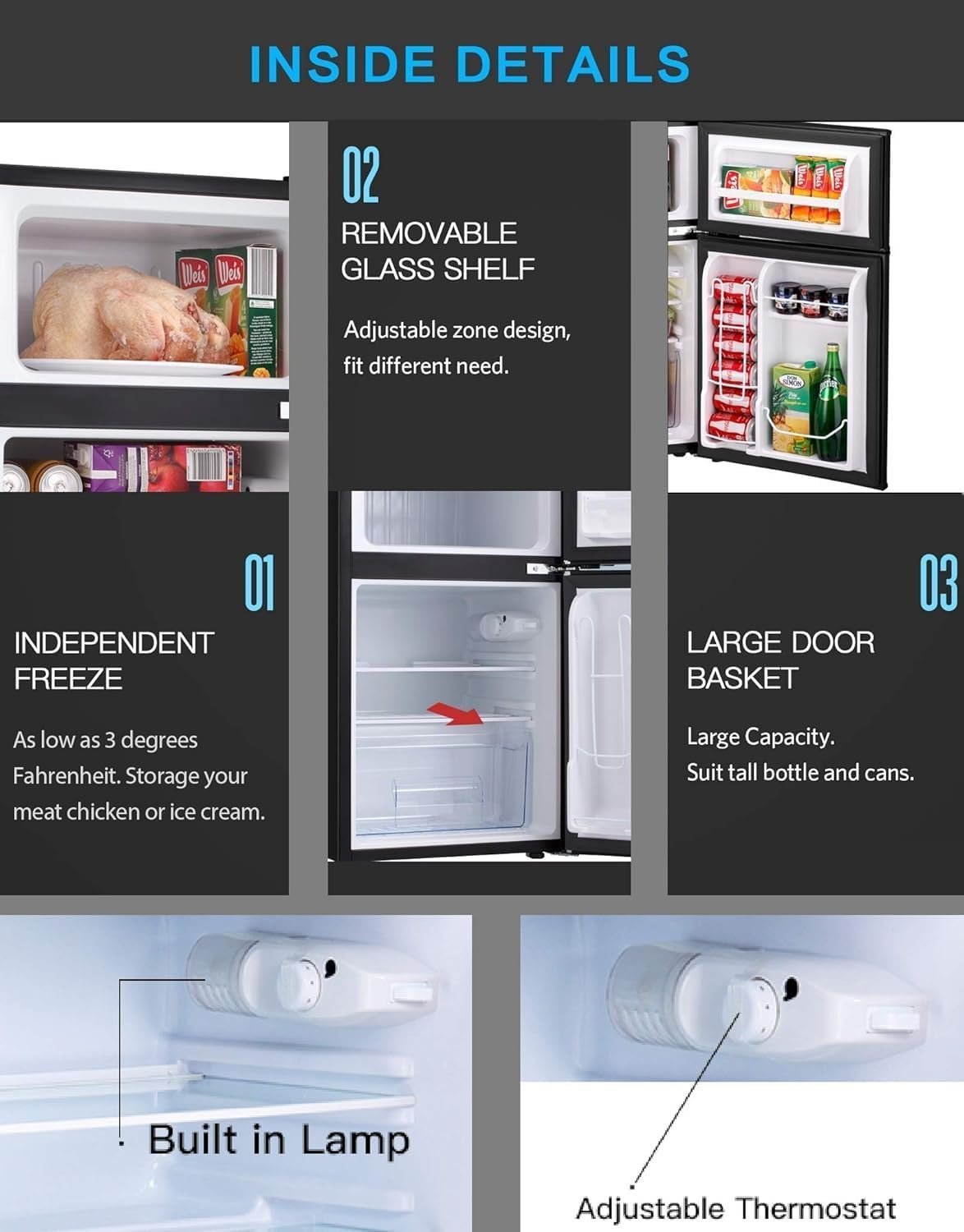 LEONARD USA 115 L Inverter Double Door Mini Fridge for Home Small Fridge with Separate Deep Freezer Compartment & Interior Light for Bar (Based on American Technology) (Black & Silver) - Image 5